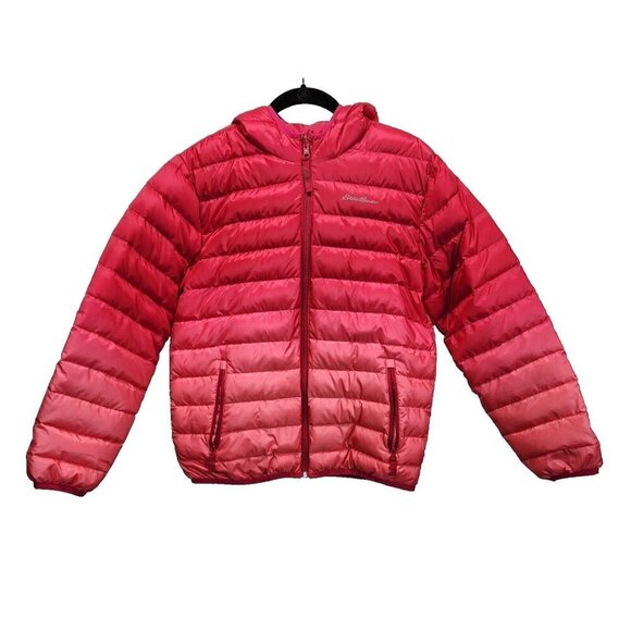 Eddie Bauer Other - Eddie Bauer Large 14-16 Girls Reversible Hooded Down Jacket Coat Ombré Red Pink